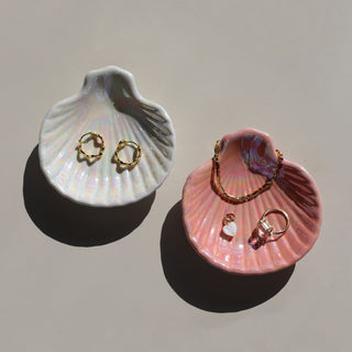 White Shell Jewelry Dish - Nickel & Suede