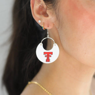 White Texas Tech Logo Nina Leather Hoop Earrings - Nickel & Suede