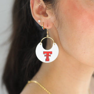 White Texas Tech Logo Nina Leather Hoop Earrings - Nickel & Suede