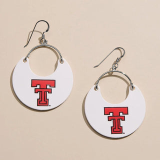 White Texas Tech Logo Nina Leather Hoop Earrings - Nickel & Suede