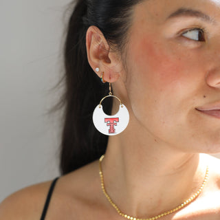 White Texas Tech Logo Nina Leather Hoop Earrings - Nickel & Suede