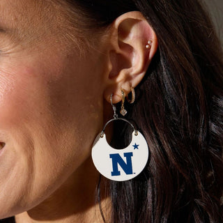 White United States Naval Academy Nina Leather Hoop Earrings - Nickel & Suede
