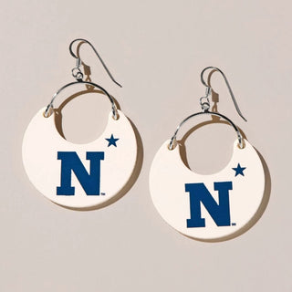 White United States Naval Academy Nina Leather Hoop Earrings - Nickel & Suede