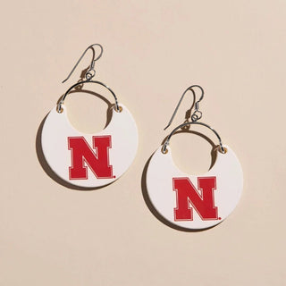 White University of Nebraska Nina Leather Hoop Earrings - Nickel & Suede