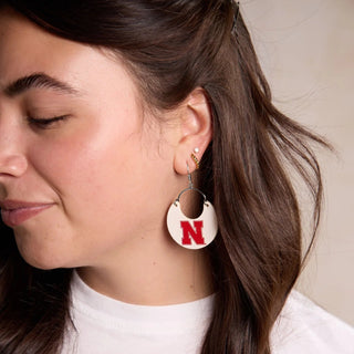 White University of Nebraska Nina Leather Hoop Earrings - Nickel & Suede