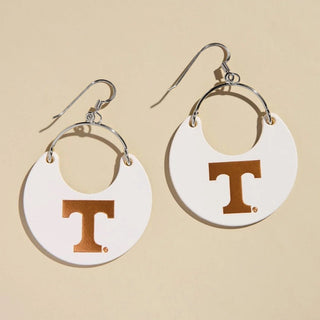 White University of Tennessee Logo Nina Leather Hoop Earrings - Nickel & Suede
