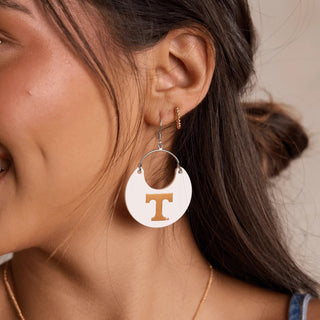 White University of Tennessee Logo Nina Leather Hoop Earrings - Nickel & Suede