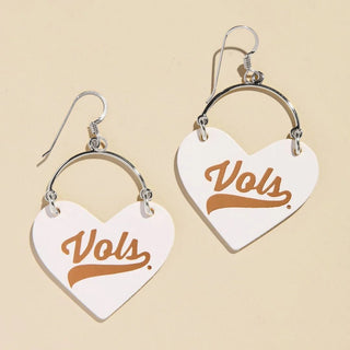 White University of Tennessee Vols Lover Heart Hoop Earrings - Nickel & Suede