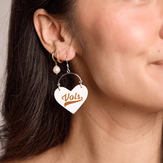 White University of Tennessee Vols Lover Heart Hoop Earrings - Nickel & Suede