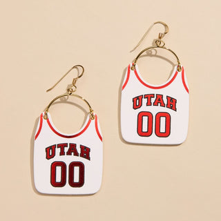 White University of Utah Basketball Jersey Earrings - Nickel & Suede