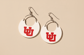 White University of Utah Nina Leather Hoop Earrings - Nickel & Suede