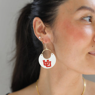 White University of Utah Nina Leather Hoop Earrings - Nickel & Suede