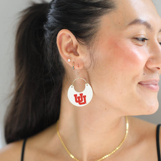 White University of Utah Nina Leather Hoop Earrings - Nickel & Suede