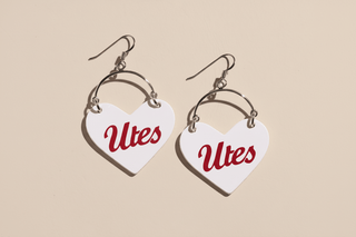 White University of Utah Utes Lover Heart Hoop Earrings - Nickel & Suede
