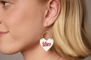 White University of Utah Utes Lover Heart Hoop Earrings - Nickel & Suede
