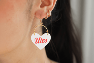 White University of Utah Utes Lover Heart Hoop Earrings - Nickel & Suede