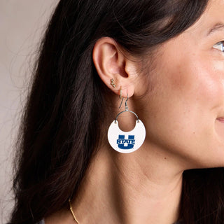 White Utah State University Nina Leather Hoop Earrings - Nickel & Suede