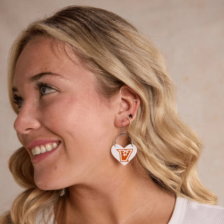 White UTRGV Lover Heart Hoop Earrings - Nickel & Suede