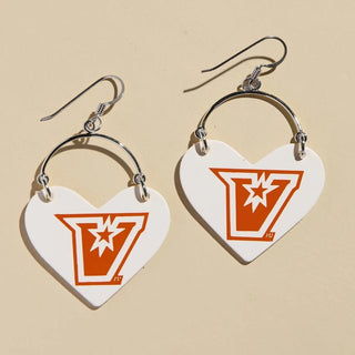 White UTRGV Lover Heart Hoop Earrings - Nickel & Suede