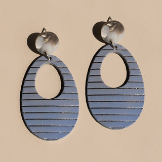 Wisteria Sideways Stripe Claire Leather Hoop Earrings - Nickel & Suede