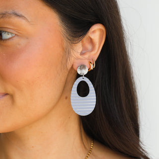 Wisteria Sideways Stripe Claire Leather Hoop Earrings - Nickel & Suede