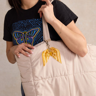 Yellow Bandana Bag Charm - Nickel & Suede