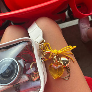 Yellow Heart & Cord Bag Charm - Nickel & Suede