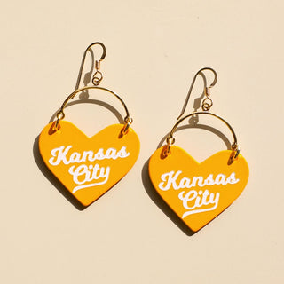 Yellow KC Lover Heart Hoop Earrings - Nickel & Suede