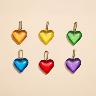 Yellow Small Acrylic Heart Charm - Nickel & Suede