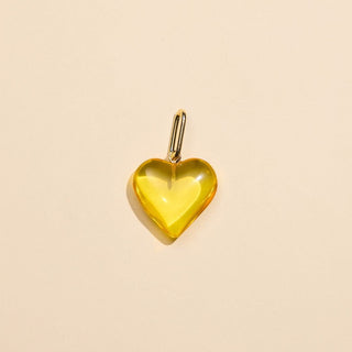 Yellow Small Acrylic Heart Charm - Nickel & Suede