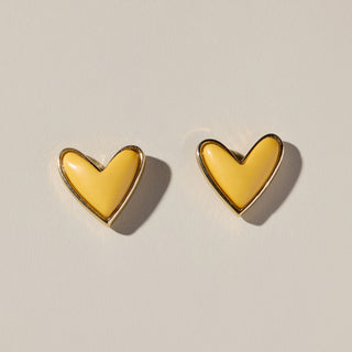 Yellow Stone Sweetheart Studs - Nickel & Suede