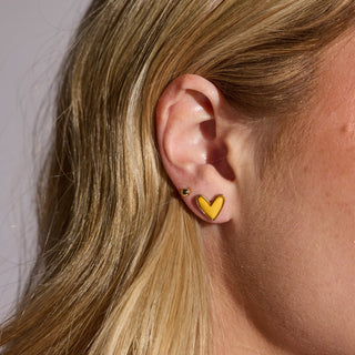 Yellow Stone Sweetheart Studs - Nickel & Suede