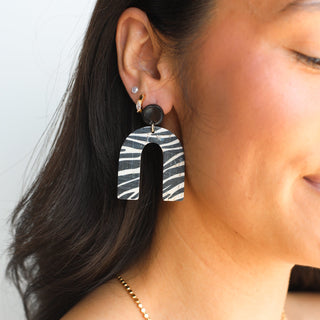 Zebra Cork Beau Arch Leather Earrings - Nickel & Suede