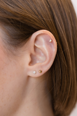 Pearl Ball Stud and gold stud earrings - Nickel & Suede