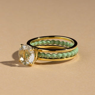 Belle Solitaire Ring with green exchangeable bead band