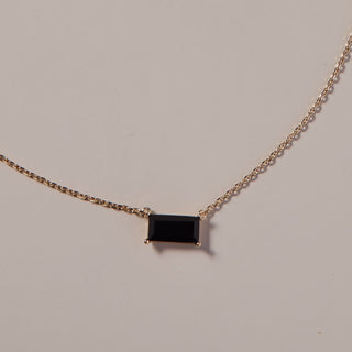 Black Baguette Pendant Necklace - Nickel & Suede