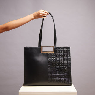 Black N&S Signature Handbag - Nickel & Suede