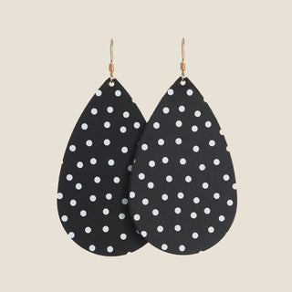 Black Polka Dot Teardrops - Nickel & Suede