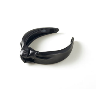 Black Vegan Leather Knotted Headband - Nickel & Suede
