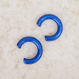 Blue Allegra Acrylic Hoops - Nickel & Suede