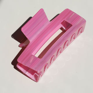 Bright Pink Jumbo Acetate Claw Clip - Nickel & Suede