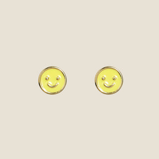 Citron Smiley Studs - Nickel & Suede