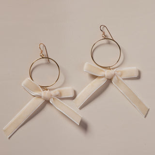 Cream Clara velvet bow earrings - Nickel & Suede