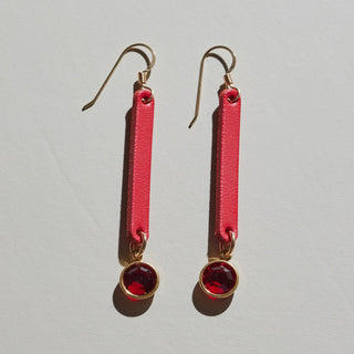 Crimson Jewel Leather Earring - Nickel & Suede