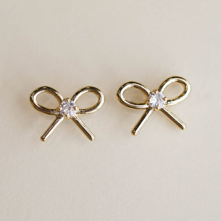Gold Cubic Zirconia crystal Bow Stud Earrings - Nickel & Suede