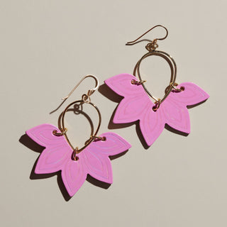 Dream House Pink Floras - leather statement earrings - Nickel & Suede