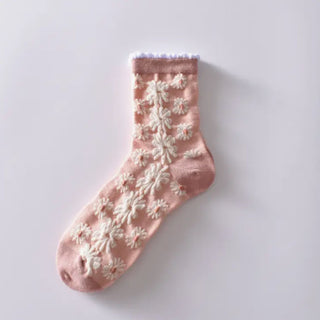 Floral Knit Vintage Crew Socks - Nickel & Suede