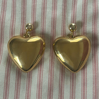 Gold Bubble Heart Statement Earring - Nickel & Suede