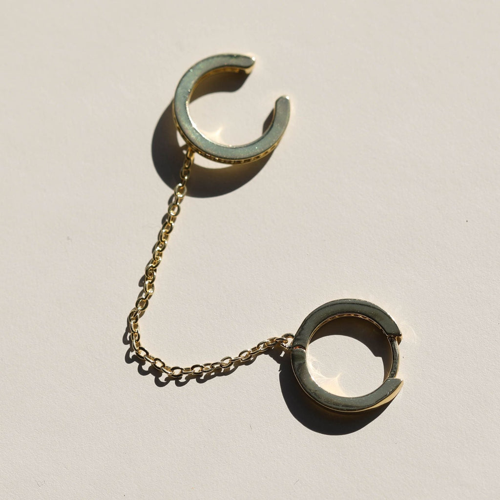 Pavé Chain Huggie with Ear Cuff - Nickel & Suede