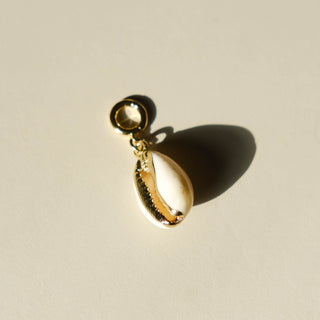 Gold Cowrie Shell Charm - Nickel & Suede